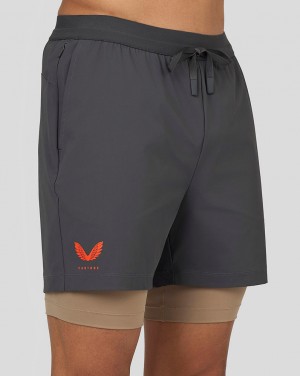 Castore Flow 2-in-1 Shorts Gunmetal | POYAIV-938