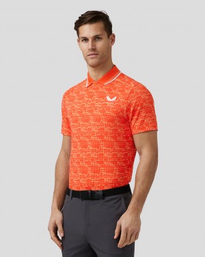 Castore Golf Printed Tech Polo Tmavě Oranžové | GZJSTP-403