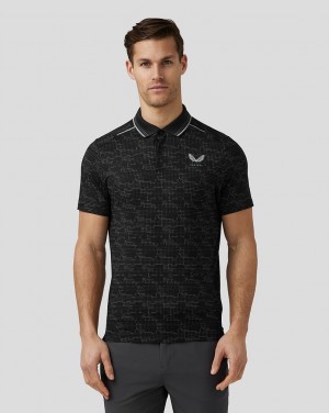 Castore Golf Printed Tech Polo Černé | LFUYGV-690