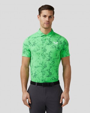 Castore Golf Short Sleeve Geo Printed Polo Lime | IAHLVP-913